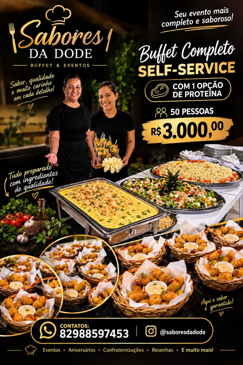 Buffet completo com uma opção de proteína: 50 pessoas