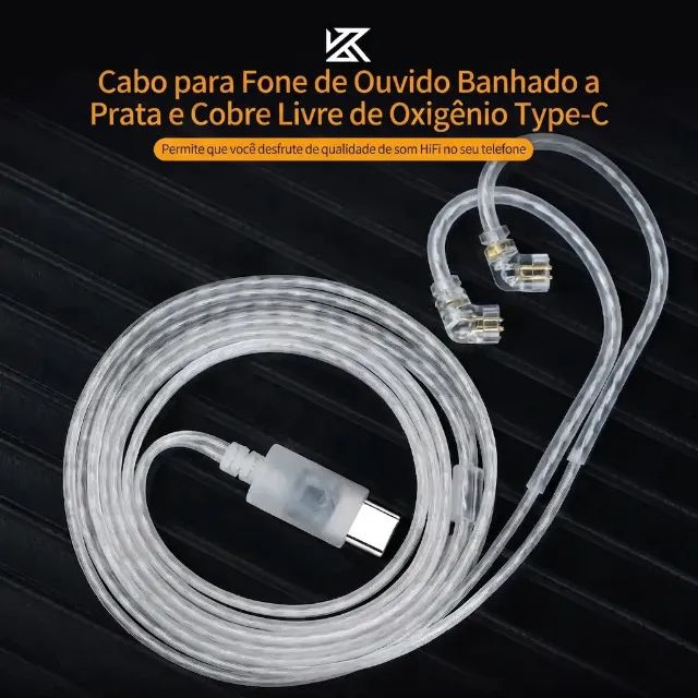 Cabo KZ USB Tipo C com DAC Integrado e Microfone - Prateado (Upgrade Hi-Fi) - Foto 5