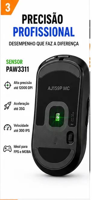 Mouse Gamer AJAZZ AJ159P MC Tri-Mode (Sem Fio/Bluetooth) + Base Magnética - Foto 3