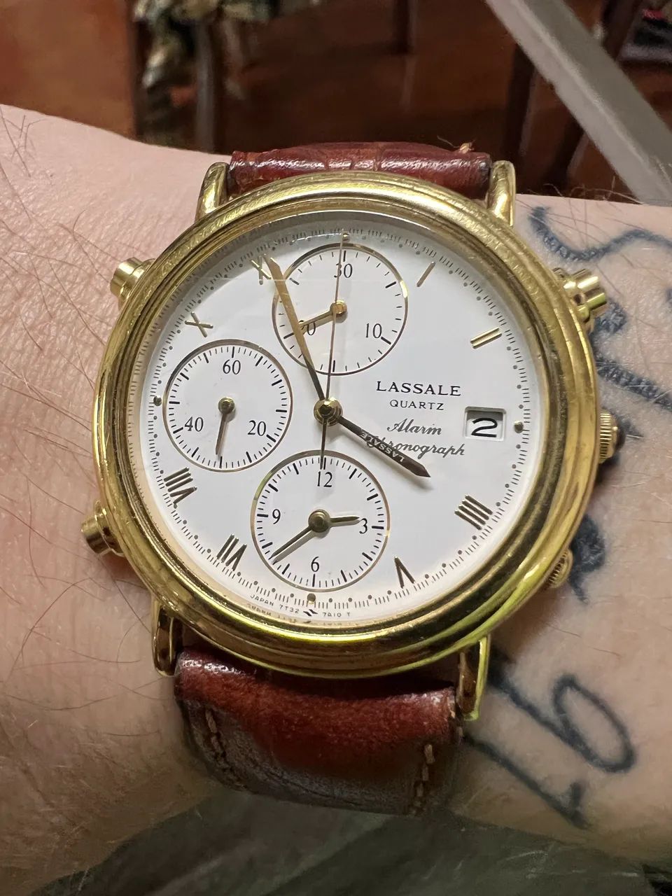 RETRO SEIKO LASALLE QUARTZ ALARM CHRONOGRAPH WATCH MENS 7T32-7A19