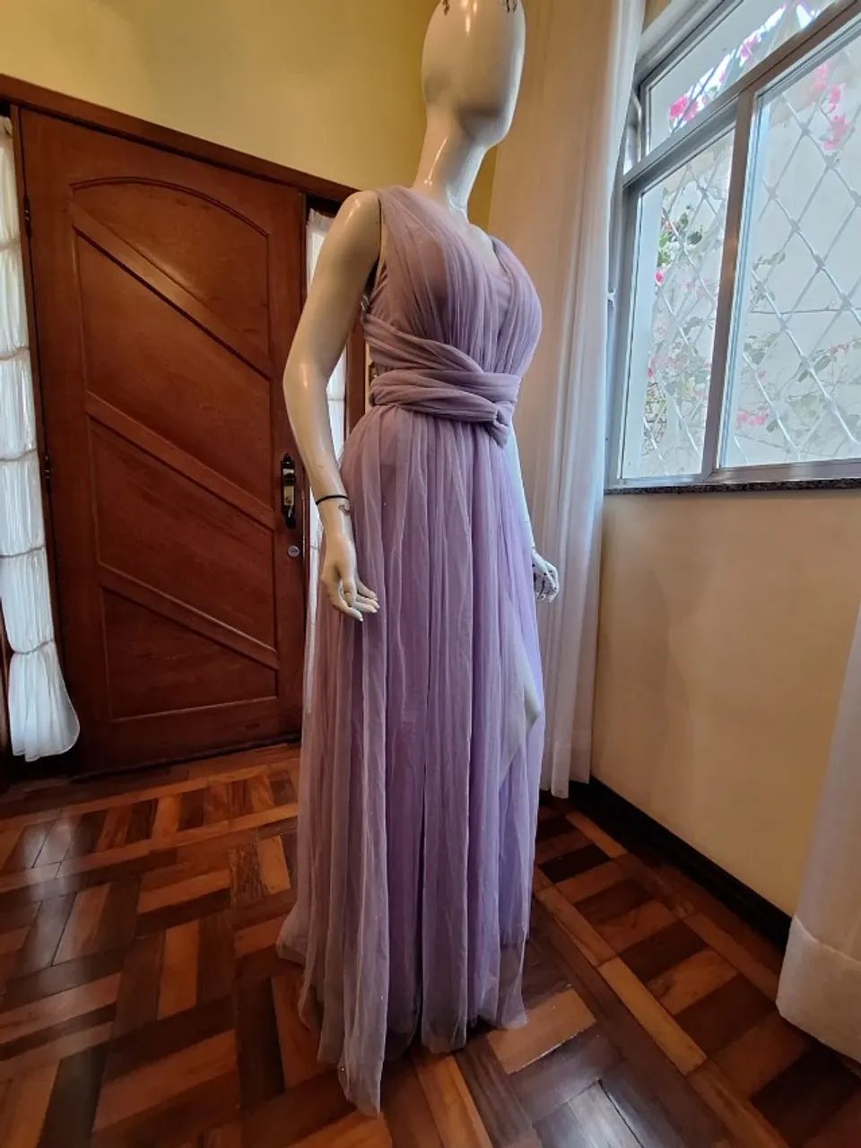 Vestido Longo Multiformas Brilho Lilás 44 - Foto 3