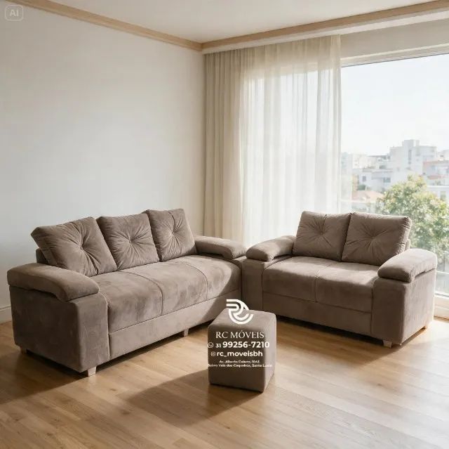 Sofá 2 e 3 Lugares Braço Fofão Suede Marrom D33 - Foto 3