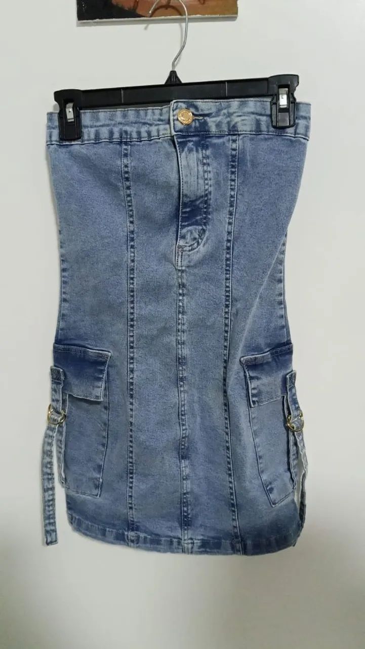 Vestido tomara que caia Jeans 
