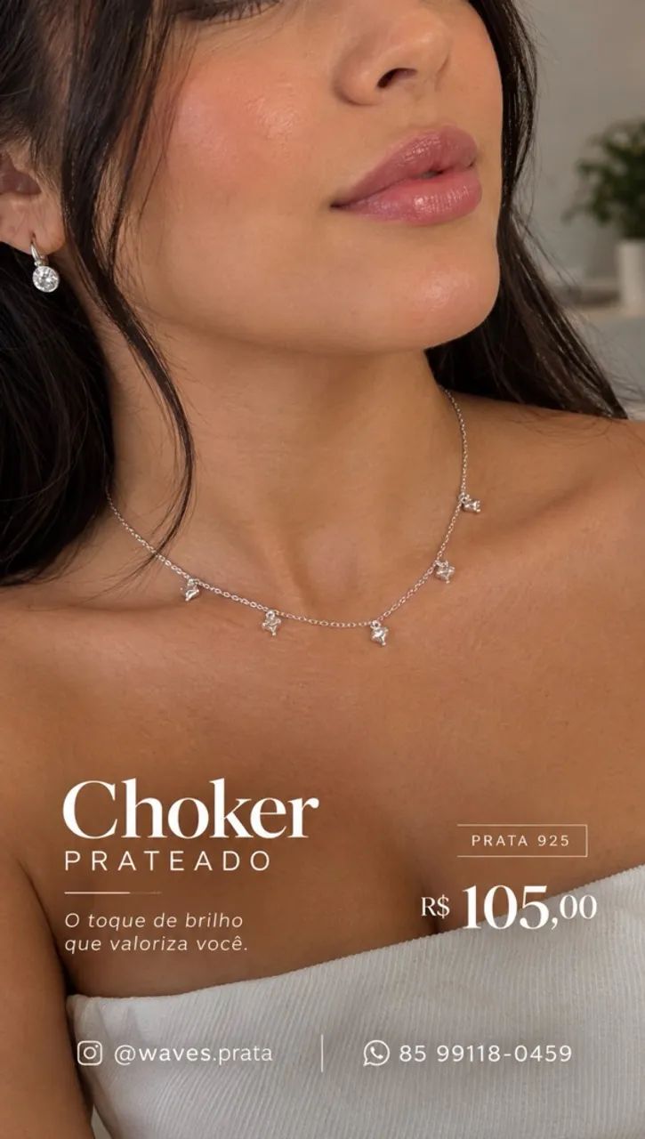 Chocker Prateado Prata 925