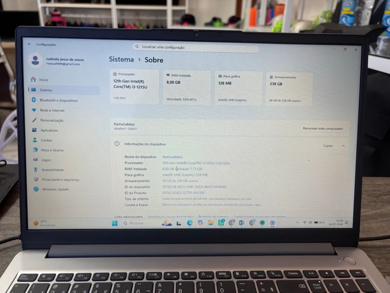 Notebook Lenovo 8g RAM 256gb  - Foto 3