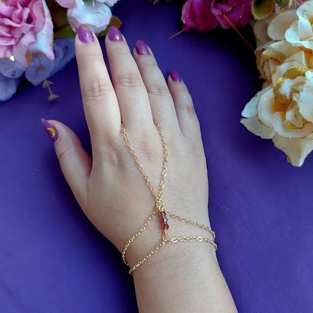 Pulseira Anel Boho Chic Bolinhas Violetas - Foto 3