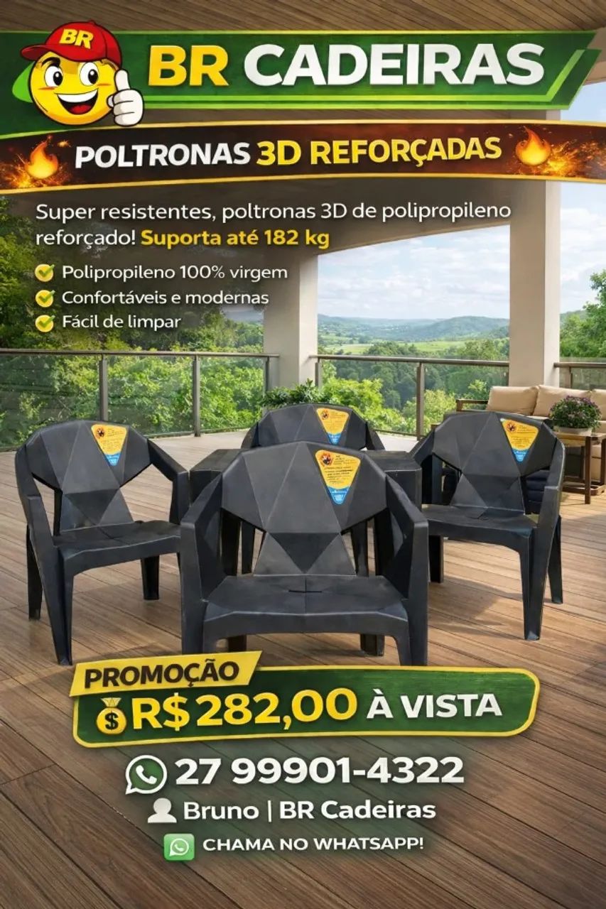 jogo 4 poltronas com 1 mesa 70x70 de plastico