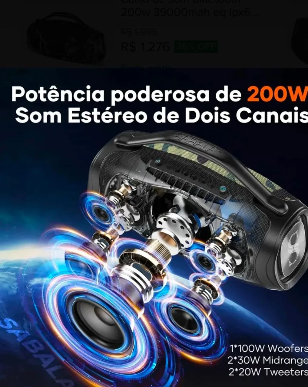 Caixa de som sabala DR - 909 funçao tws resistente a àgua, com marca de uso. - Foto 4