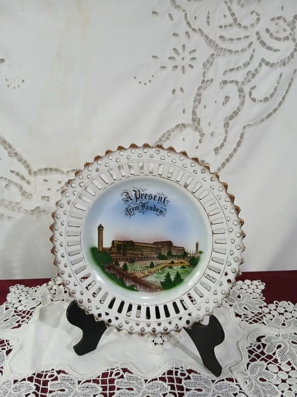 Antigo Prato Porcelana Inglesa Palacio De Cristal Seculo 19