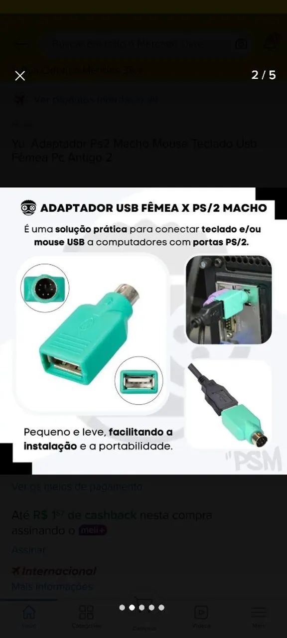 Kit 3 Adaptadores Microsoft PS2 (Macho) para USB (Fêmea) - Teclado e Mouse - Foto 2