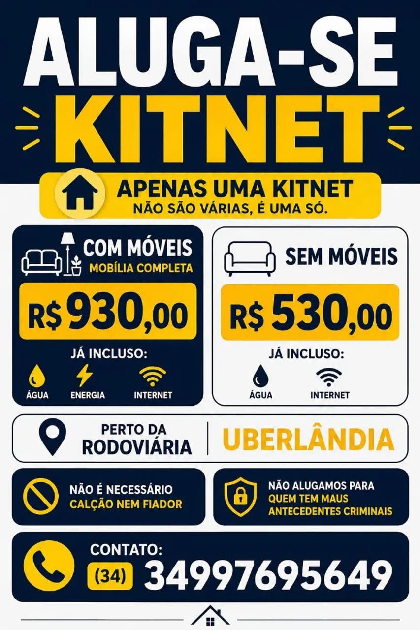 ? ALUGA-SE KITNET - UBERLÂNDIA/MG