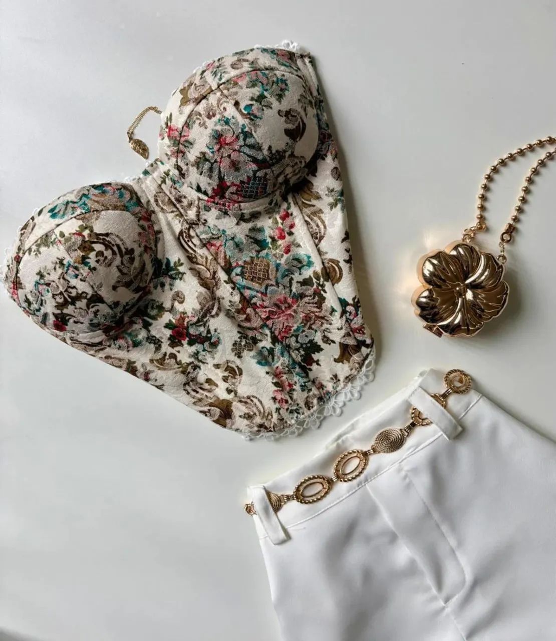 Cropped Corset Estampado com Renda  - Foto 2