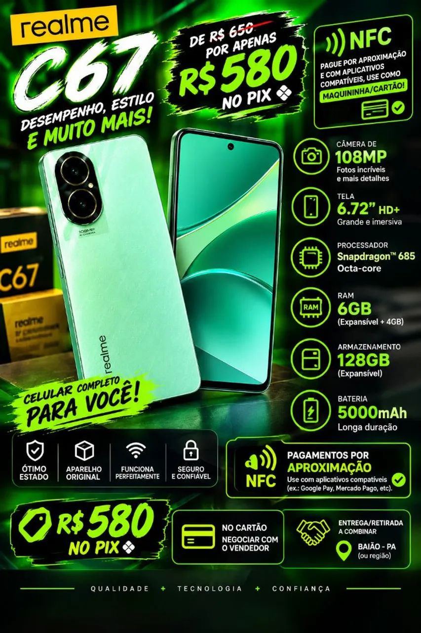 Realme C67 128 e 6 + 4 de ram (espansivel)
