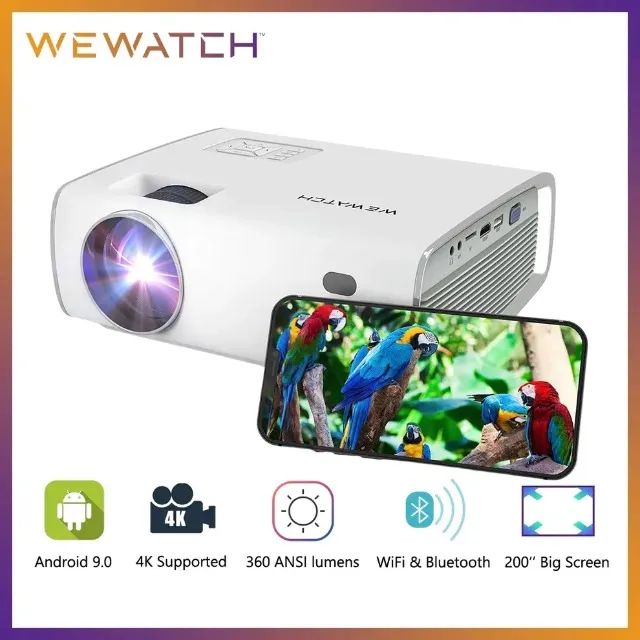 Projetor Wewatch S1: 1080p nativo, suporte 4K, 360 lúmens, Netflix, WiFi e muito mais