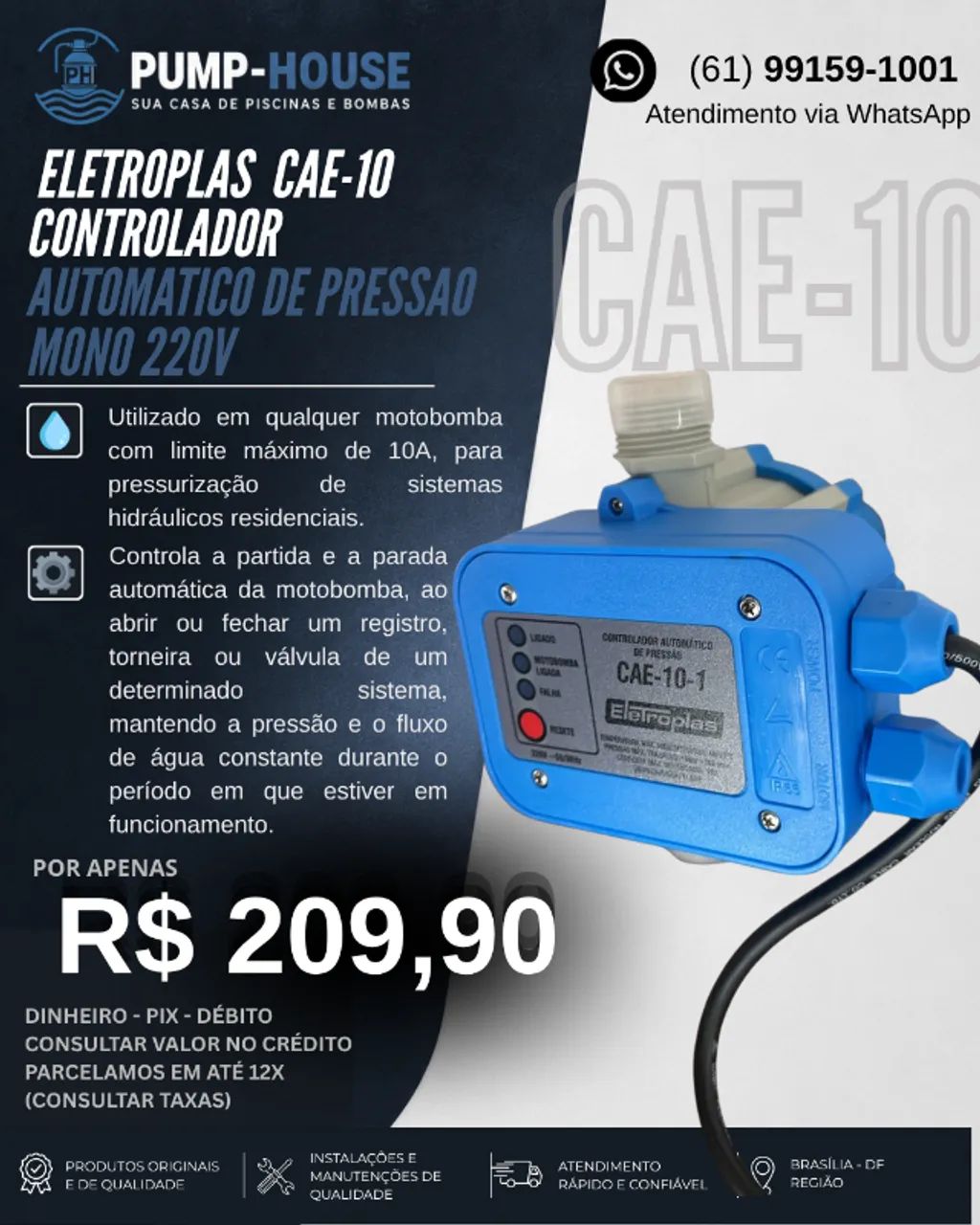 CONTROLADOR AUTOMATICO DE PRESSAO CAE-10 ELETROPLAS