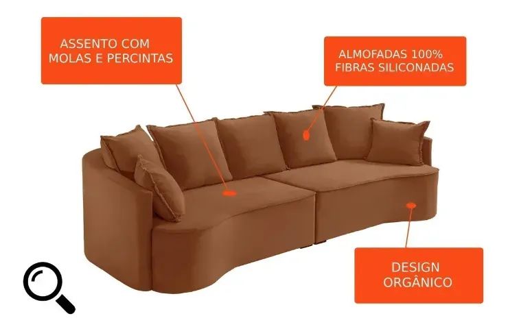 Sofá 4 Lugares 270cm Curvo Quito Veludo Canela - Foto 2