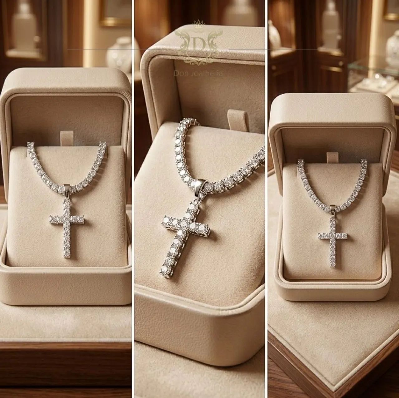 Conjunto Riviera Diamond com Crucifixo em Ouro 18K 750 - Foto 2
