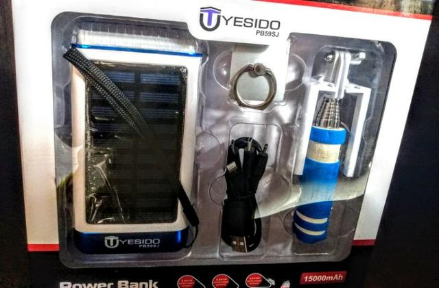 Carregador portátil Solar 15000mah Power bank , pau de selfie e fixador de celular - Foto 4