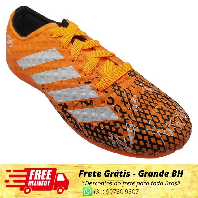 Chuteira Society Infantil Juvenil Sintética Laranja Runway