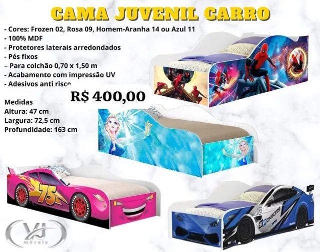 Cama Carro Force 09 infantil preto - J&A Móveis