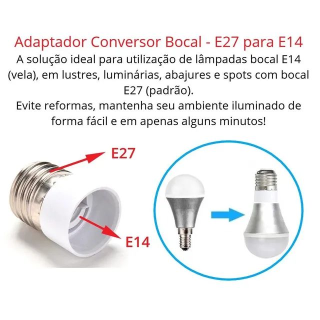 Adaptador Soquete Conversor Bocal - E27 Para E14