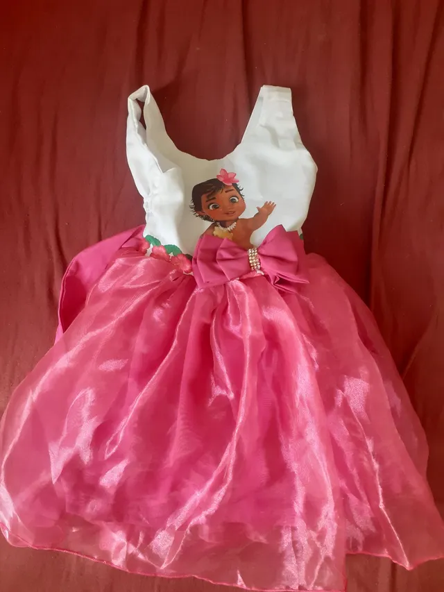 Vestido Fantasia Infantil Moana Luxo E Colar Promoção