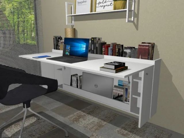 Mesa Dobrável Home Office Delluxe. Armário para guardar livros notebook. L100cm x P60cm