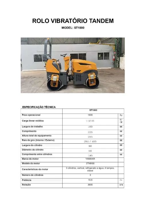 Rolo Duplo Cilindro 1800kg Diesel Motor Yanmar 3tnm68 - Foto 5