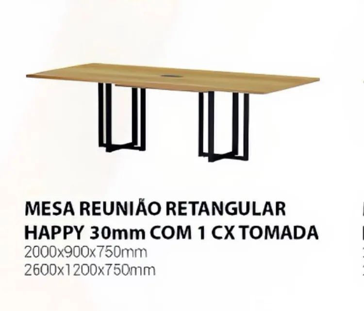 Mesa de Reunião Retangular Happy 30mm com 1 Cx Tomada
