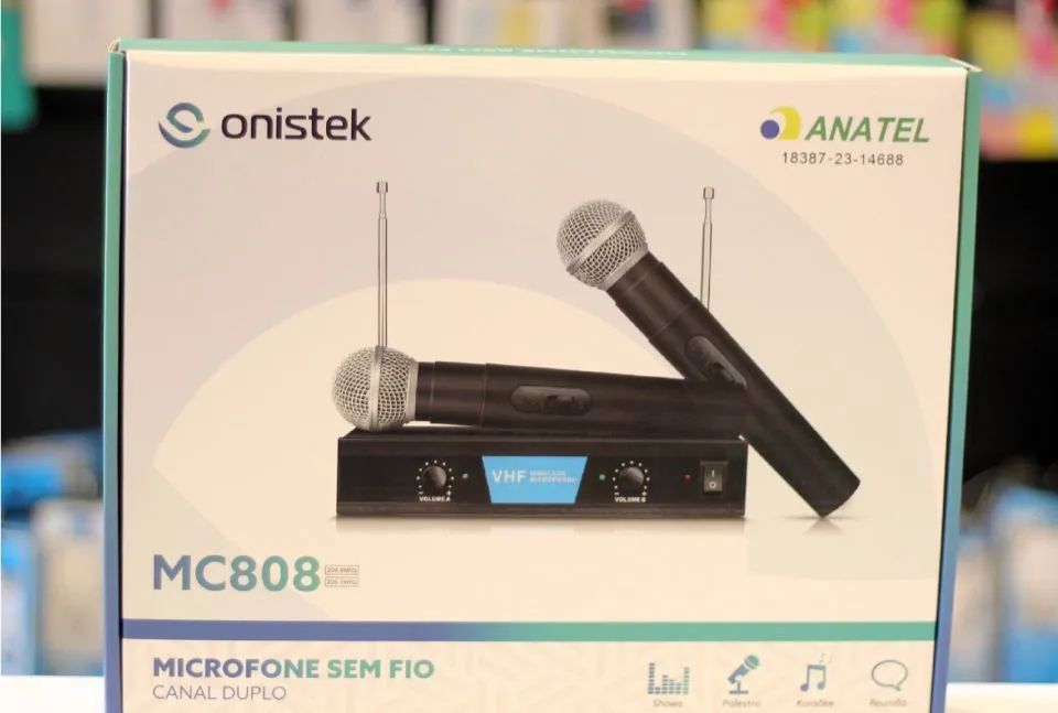 Microfone Sem Fio Duplo Onistek MC808 VHF