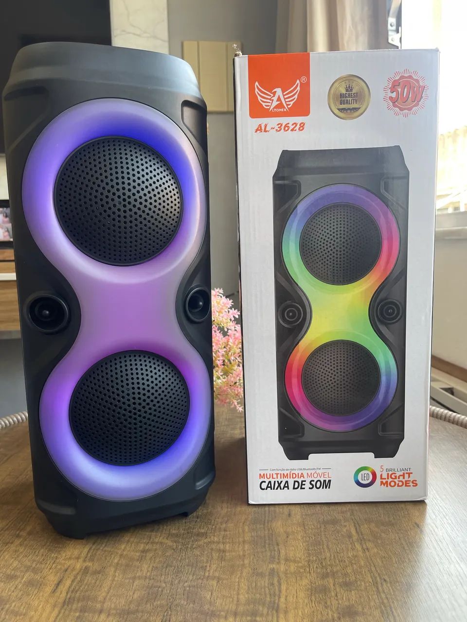 Caixa de Som 50W Bluetooth LED USB