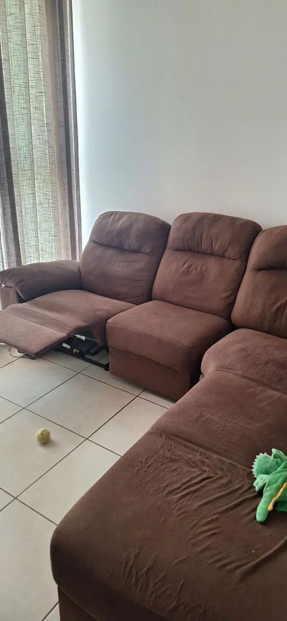 Sofá de Canto com poltrona em Suede Marrom - Foto 4