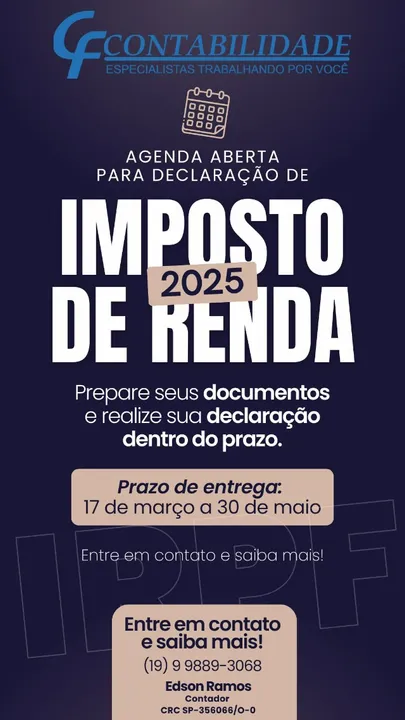 Faça sua Declaração de Imposto de Renda com a CF Contabilidade!!