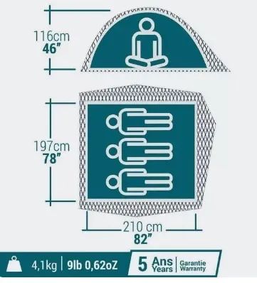 Barraca quechua 3 pessoas fresh & black - Foto 3