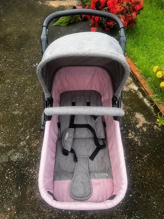 Carrinho de Bebê Cosco - Rosa e Cinza - Foto 2