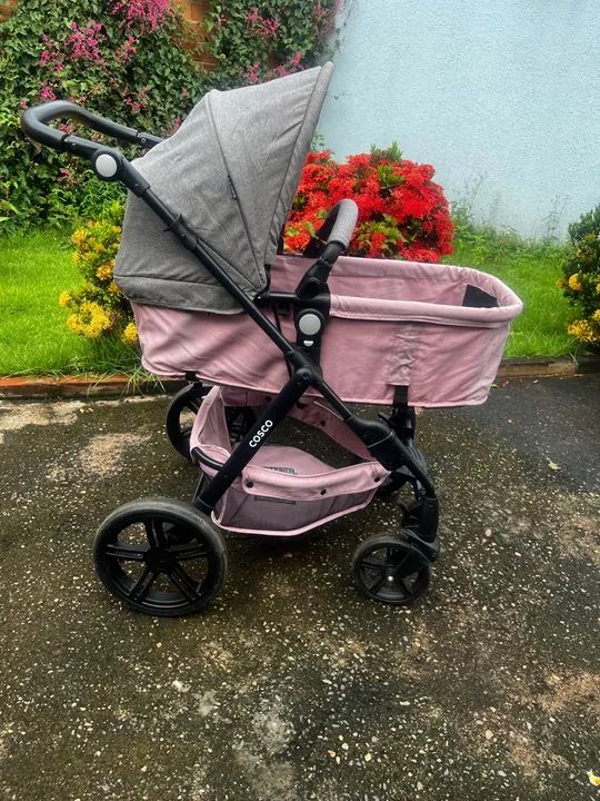 Carrinho de Bebê Cosco - Rosa e Cinza - Foto 3