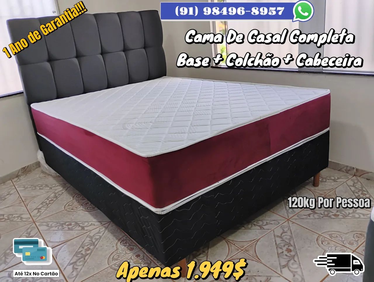 Cama Box Casal Completa - Base + Colchão + Cabeceira