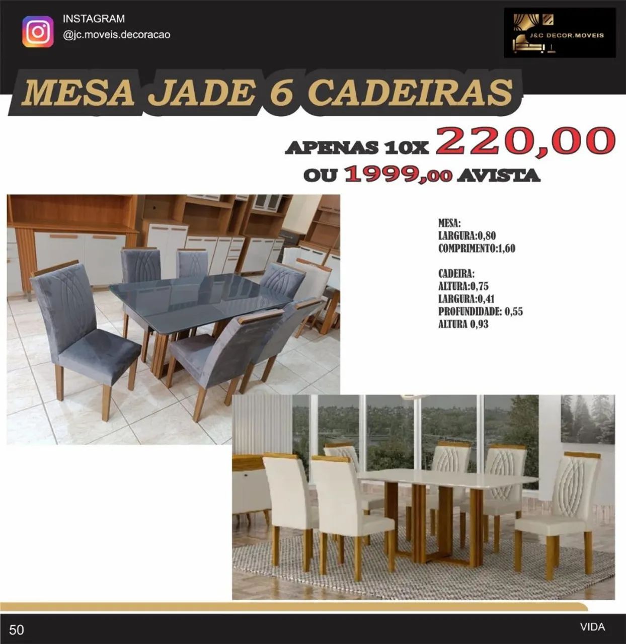 Mesa de Jantar com Tampo de Vidro e 6 Cadeiras Jade - Foto 4