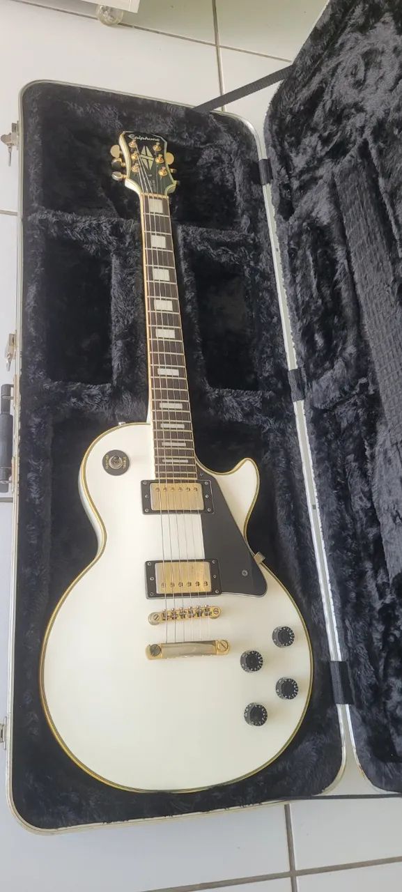 Guitarra Les Paul Epiphone Custom Pro Branca + Super case de fibra - Foto 4