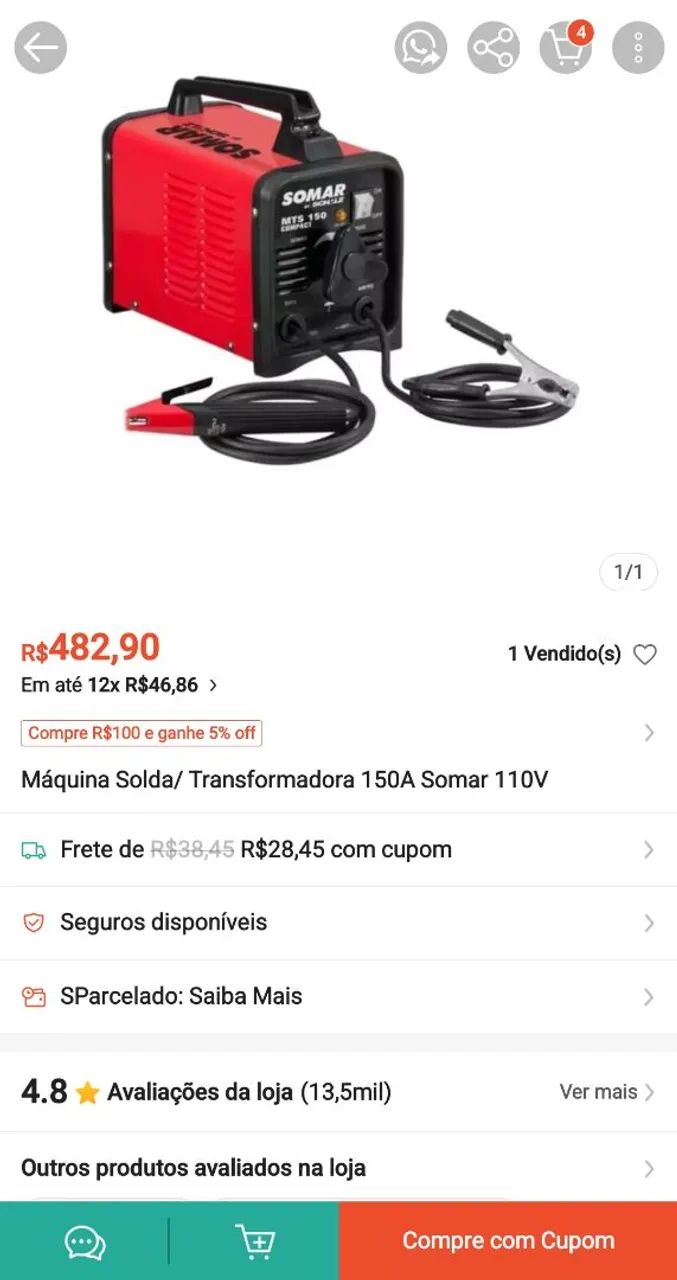 Máquina de Solda 150A Somar 110V