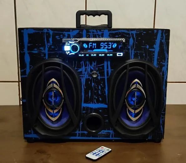 Caixa Bob Esponja Horizontal Azul com Bluetooth e USB