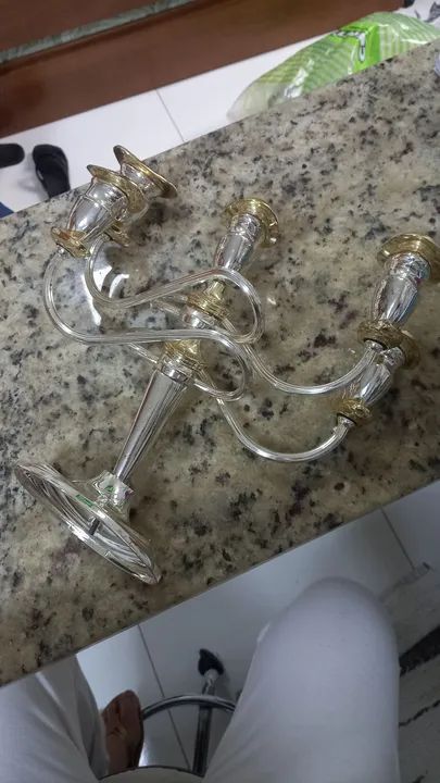 Castiçal de 5 braços em prata com ouro - Foto 6