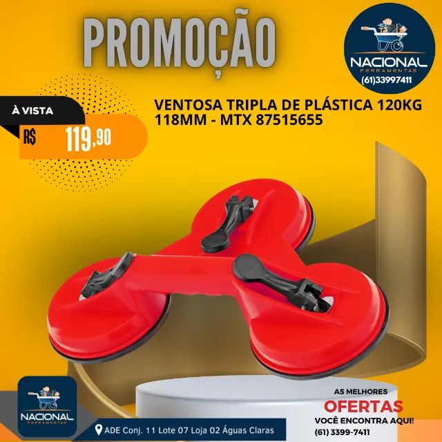 VENTOSA TRIPLA MTX 120KG PROFISSIONAL P/ VIDRO PORCELANATO ESPELHO 118MM