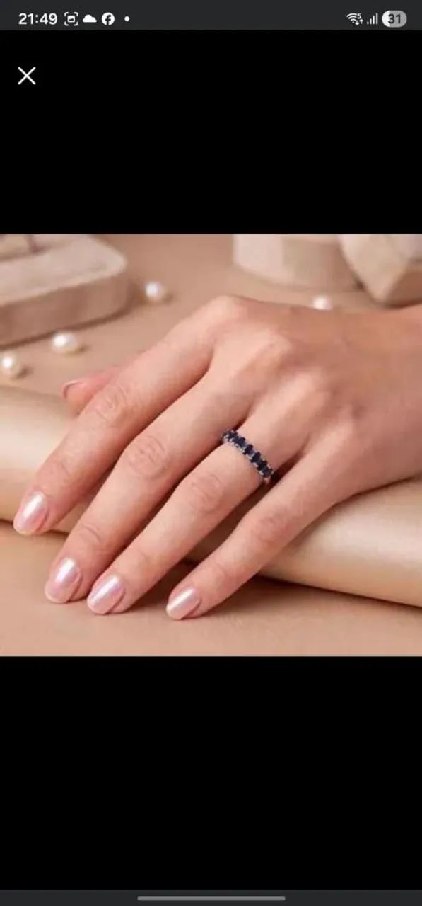Anel de ouro Branco 18k (750) com safiras naturais - Foto 2