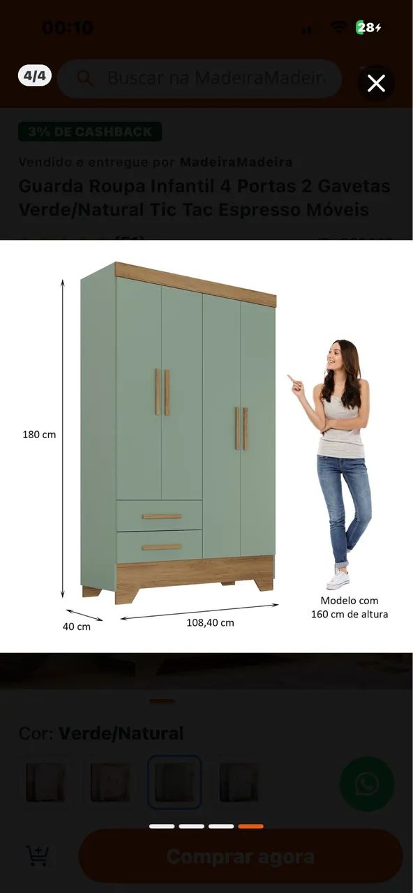 Guarda-roupa infantil 4 portas novo na caixa - Foto 2