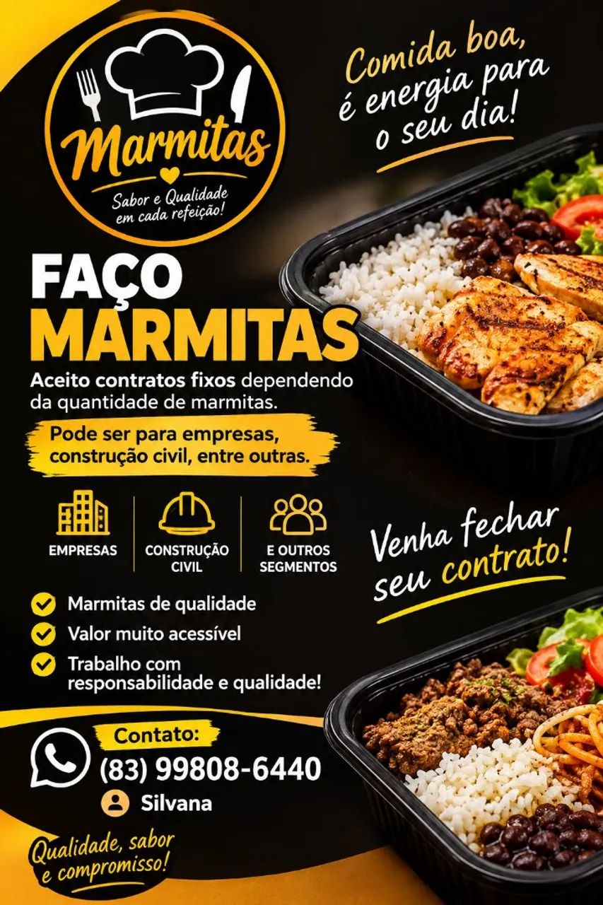 Faço contratos fixo de marmitas para empresas etc 