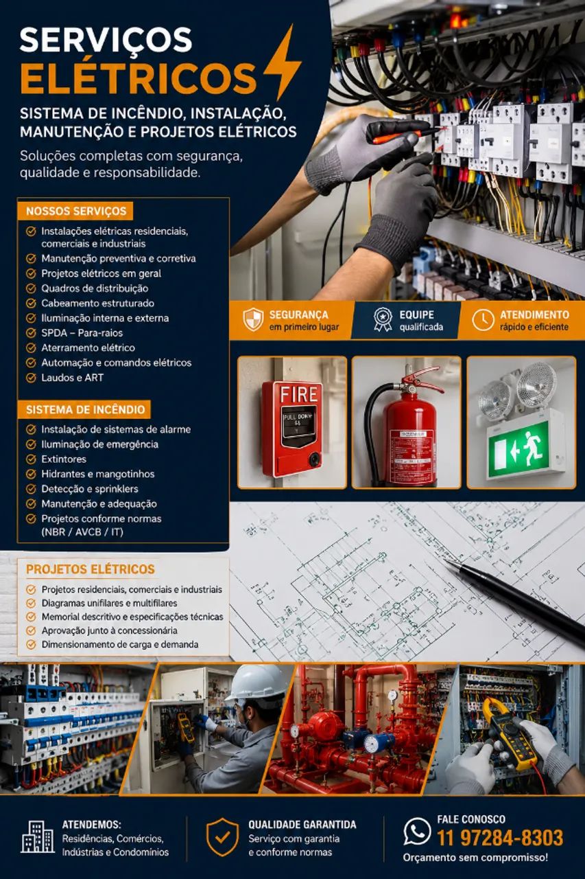 SERVIÇOS ELÉTRICOS, SISTEMA DE INCÊNDIO E PROJETOS | ORÇAMENTO RÁPIDO