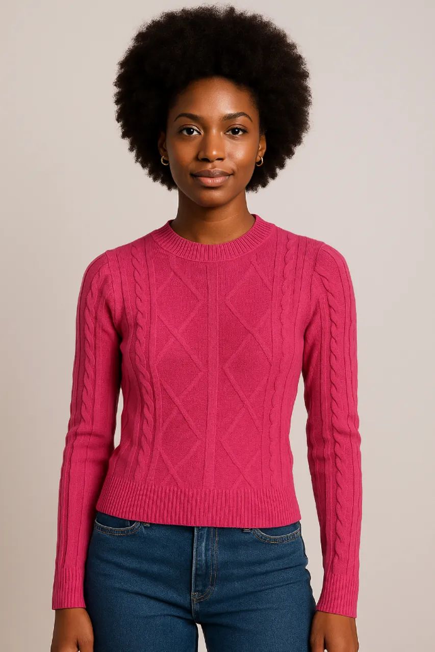 Blusa Tricot Manga Longa Pink Tam P