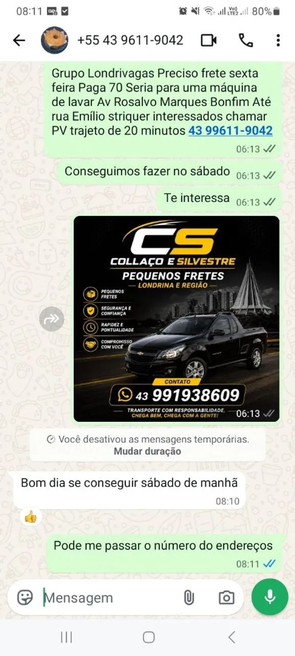 Pequenos fretes.