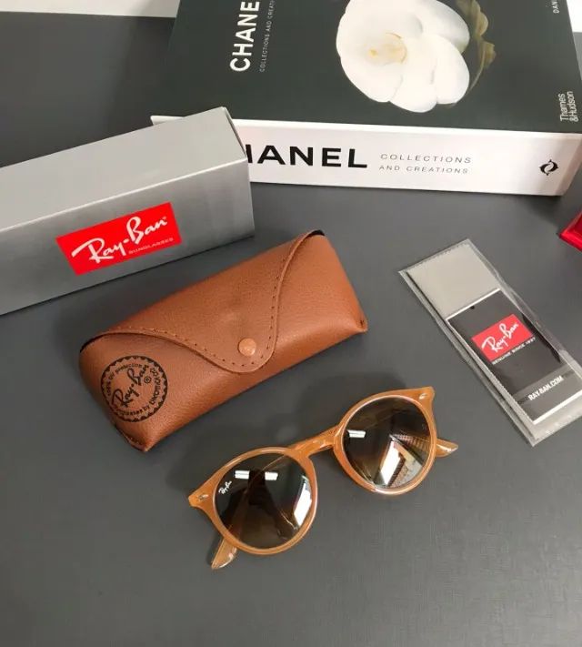óculos de sol ray ban round style caramelo